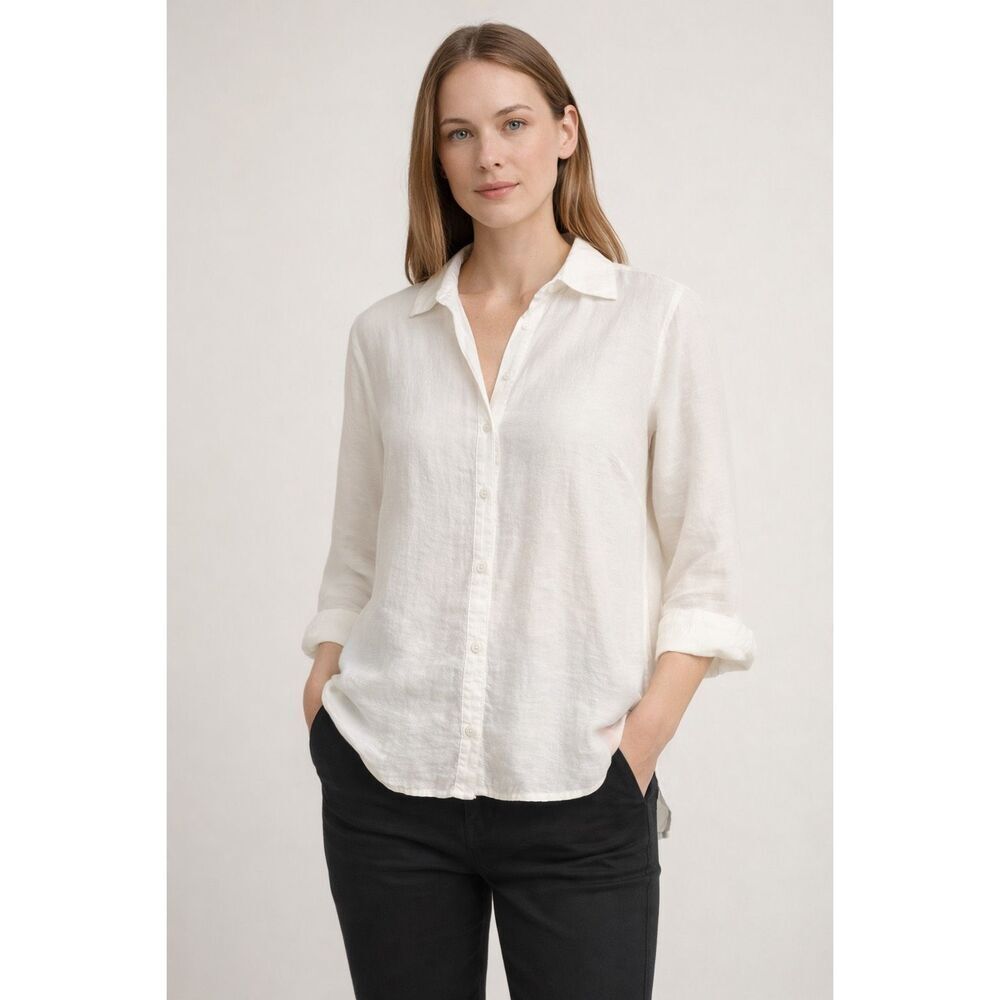 Rafaella Ivory Lyocell Button Up Blouse Womens Size 8 Lightweight